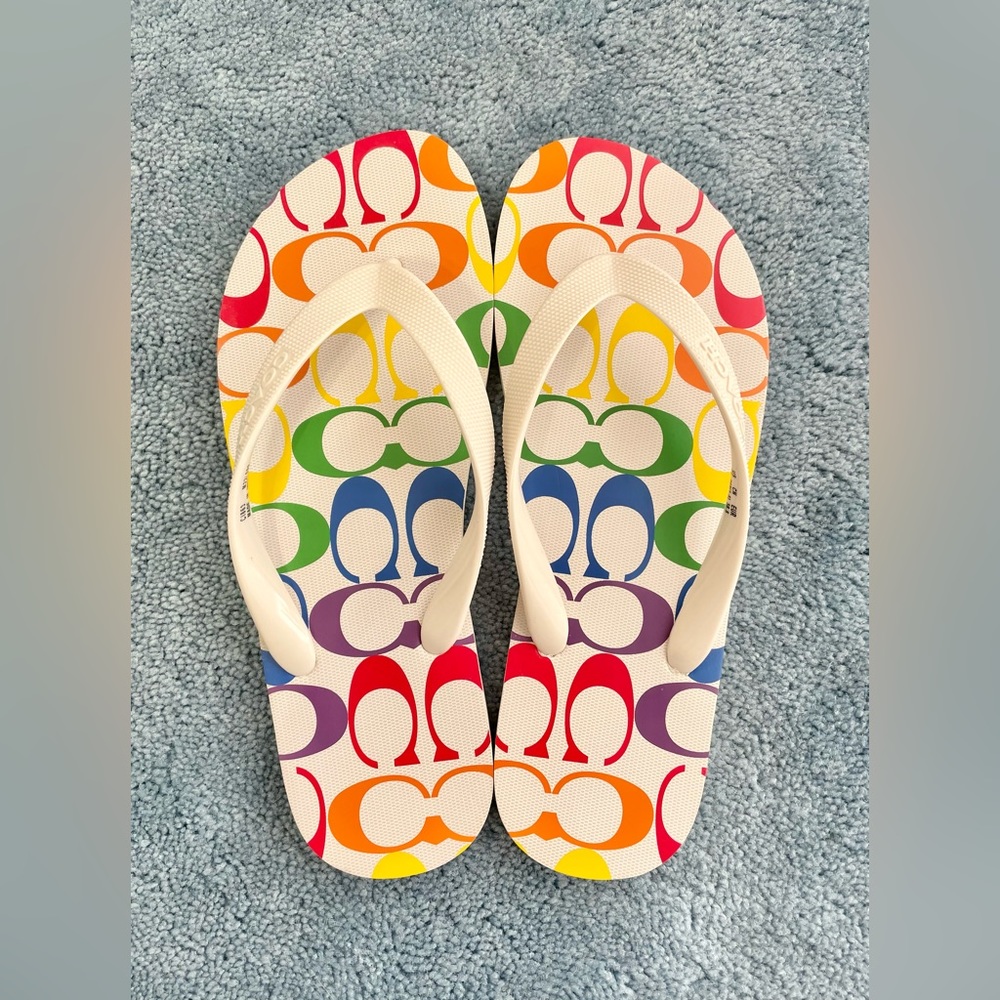 🌈Coach NWOT Rainbow Flip Flops